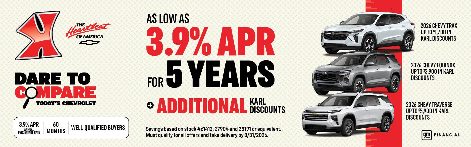 Get rates as low as 3.9% on select inventory at Karl Chevrolet of Webster City