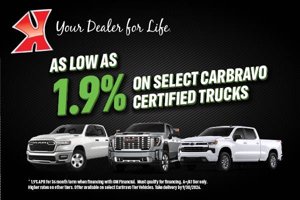 Get rates as low as 1.9% on select inventory at Karl Chevrolet of Webster City