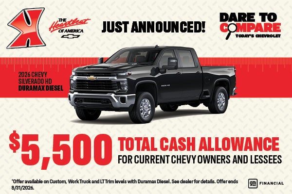 Get $5500 cash allowance on new Silverado HD at Karl Chevrolet of Webster City