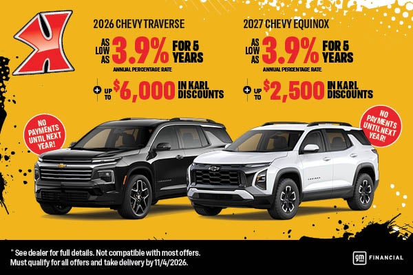 APR as low as 3.9% on Traverse and Equinox at Karl Chevrolet of Webster City