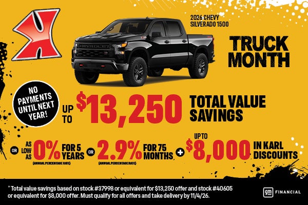 Get up to $13,250 off Silverado 1500 at Karl Chevrolet of Webster City